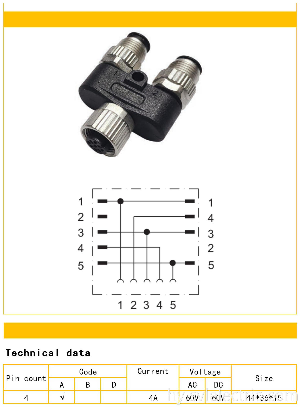 M12 Y connector female to male connector